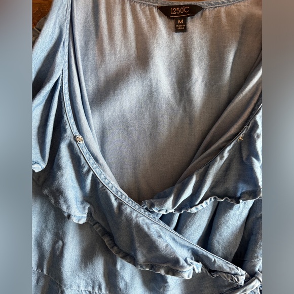 Denim Wrap Ruffle Top - M - Picture 3 of 4